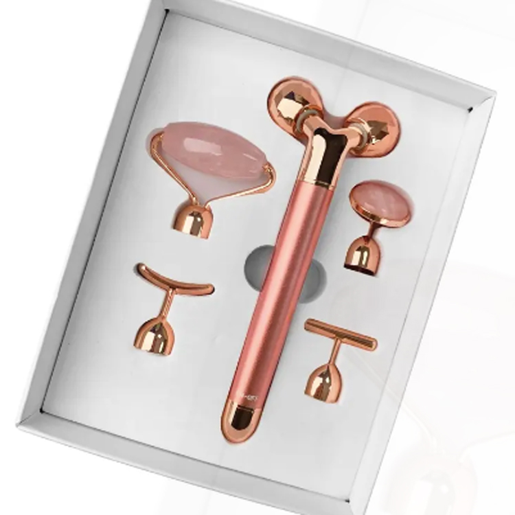 2024 Hot Selling Rose Quartz Vibrating 5 i 1 Electric Jade Roller