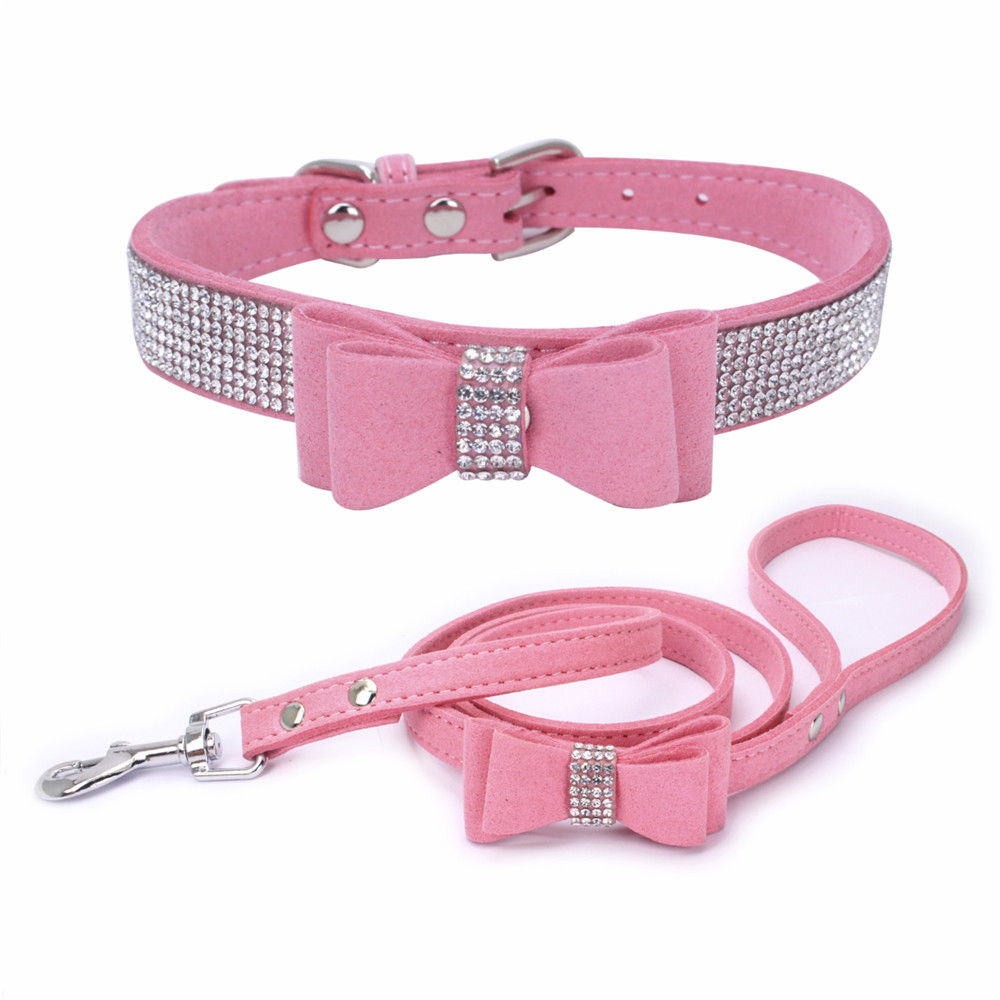 Justerbar Crystal Puppy Bling Rhinestones hundehalsbånd med butterfly