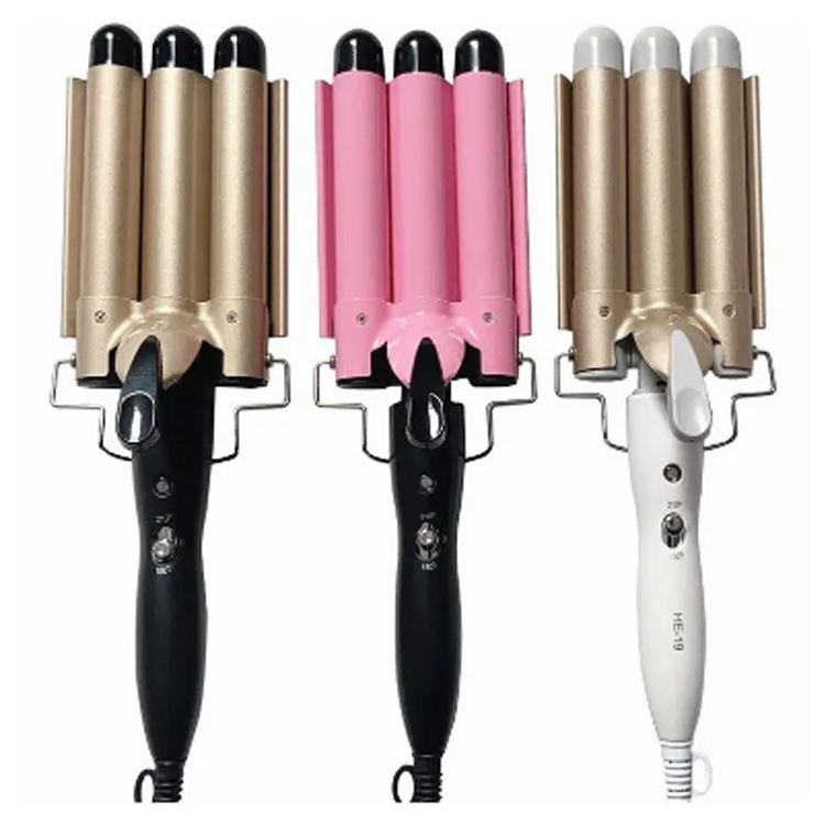 Justerbar Bærbar Dual Voltage Hair Crimper Tre Krøllejern
