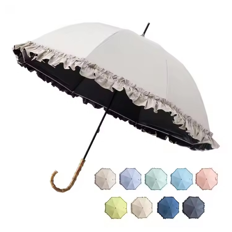 Sort frakke regn gear j-form håndtag kuppel lige paraply