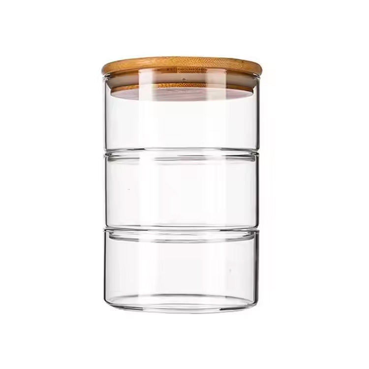 Håndlavet høj Borosilicat Glass Stackable Glass Storage Jar