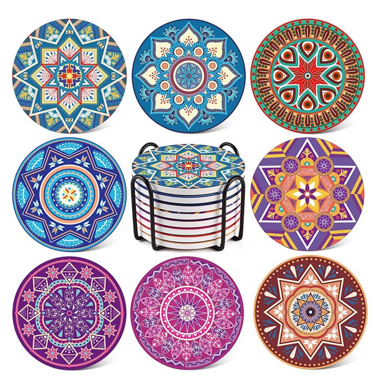 Mandala Style Absorberende keramiske drikkebakker sæt