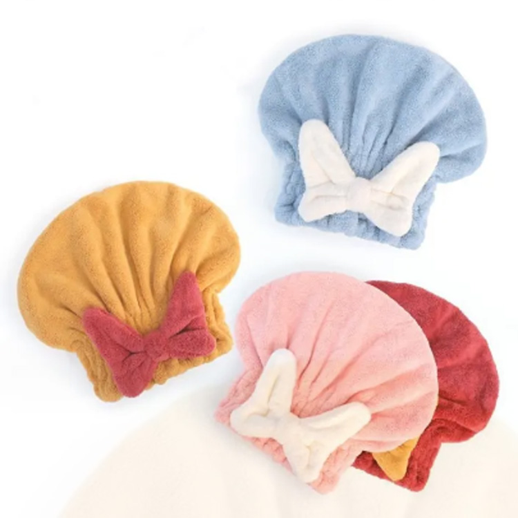Mikrofiber hår tørring med bue-knob bruser hat hår turban