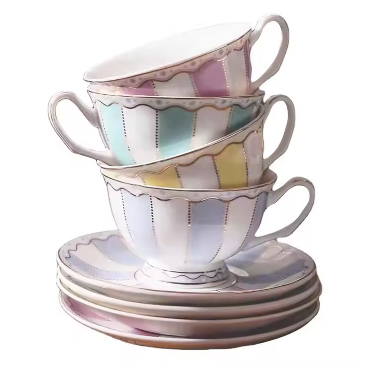 Mælkestripe keramik porcelænskop sæt til kaffe og te