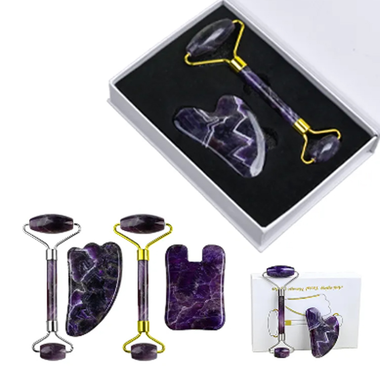 Natural Amethyst Jade Roller og Gua Sha Facial Massager Set