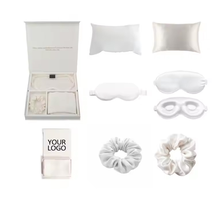 Silk Gift Set Custom Logo inkluderer Hair Scrunchies Pillowcase