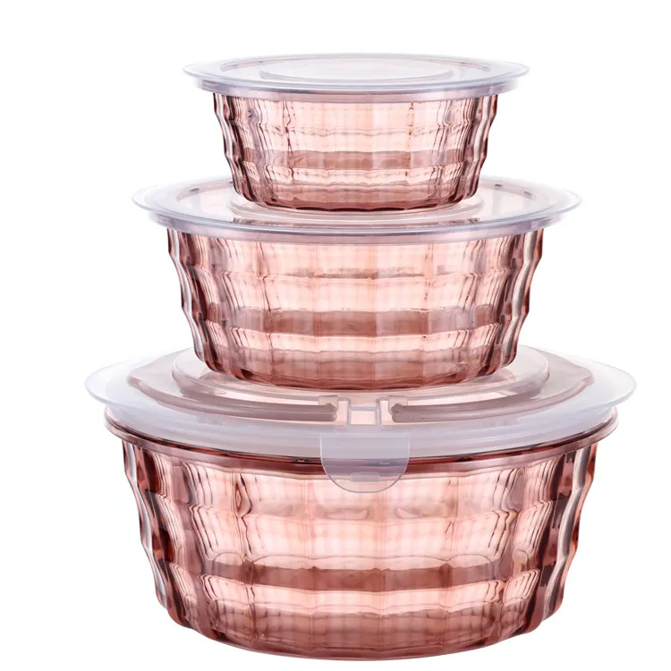Stackable hekkende 3 -stykke plastikrunde madbeholdere