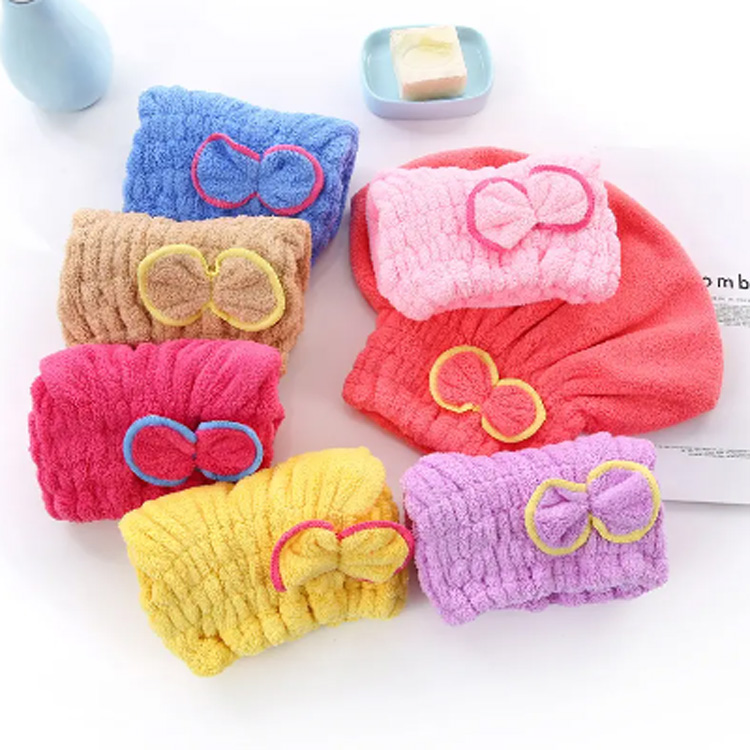 Ultra Absorbent Cap Bowknot Soft Microfiber Hair Drying Håndklæder